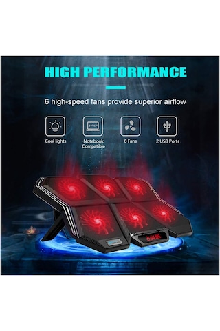 Notebook Soğutucu 6 Fanlı RGB Led'li 7 Kademe - Fan Hız Kontrollü