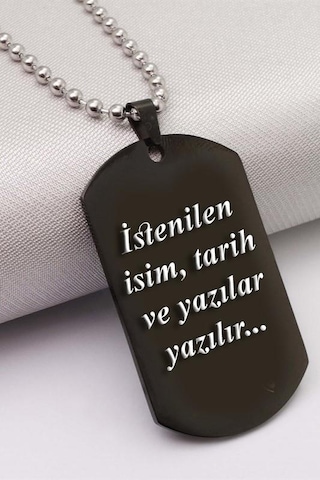 Kişiye Özel Isimli Siyah Asker Künyesi Çelik Erkek Kolye Eck04S Beyaz