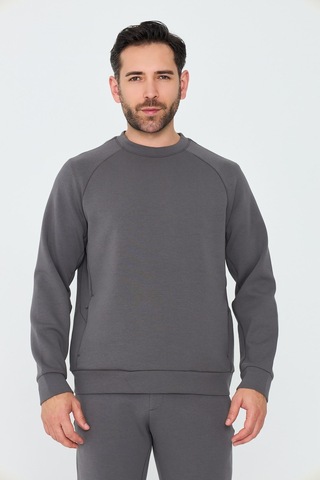 White Stone Koyu Gri Pamuklu Erkek Basic Sweatshirt K.grey