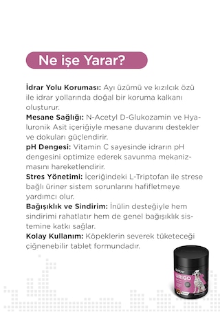 Cutepet Urigo Köpek İdrar Yolu Sağlığı Destekleyici Tablet 60 Adet Üriner Sistem Ve Mesane Destekleyici