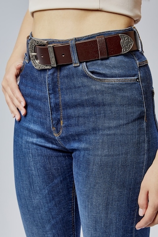 %100 Hakiki Şık Kadın Kemeri Antik Gümüş Desenli 4cm Kahverengi