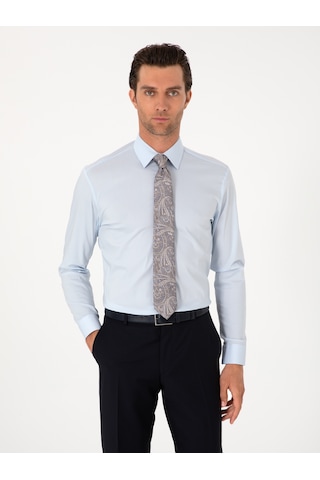 Cacharel Açık Mavi Slim Fit Non Iron Pamuk Karışımlı Klasik Gömlek Denım