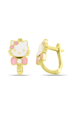 Kız Çocuk Hello Kitty Kedi Tasarım 925 Ayar Gümüş J Küpe