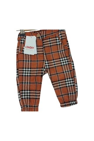 Erkek Bebek Bel Paça Lastikli Rahat Kalıp Ekose Pantolon-13474 Tarçın