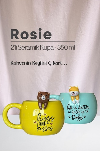 Ayı Ve Köpek Figürlü Seramik Kupa 350 Ml Beyaz