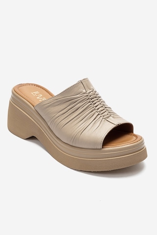 Luvishoes Nellıe Bej Hakiki Deri Kadın Dolgu Tabanlı Terlik