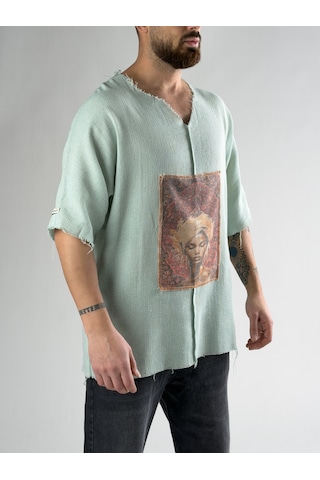 Cocopelli Tasarım Portre Yeşil Erkek T-shirt Coc2809 Yeşil