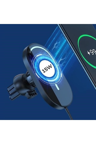 15w Mıknatıslı Takılabilen Hızlı Şarj Tüm Cihaz Ve Araçlara Uyumlu Araç İçi Şarj Cihazı ' Siyah