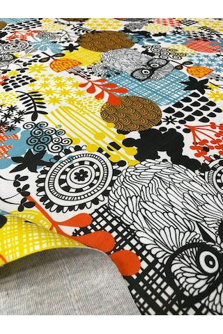 Baykuş Desenli Kumaş Kırlentlik Döşemelik Kumaş Dijital Baskı