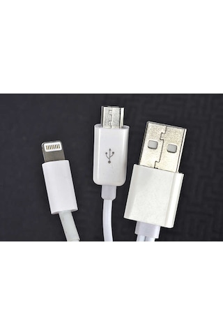Teknodur Beyaz 2 Uçlu Lightning-micro Usb Kablo 1m