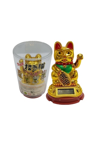 Maneki Neko El Sallayan Şans Kedisi Gold Solar Güneş Enerjili 6x10cm No7alt
