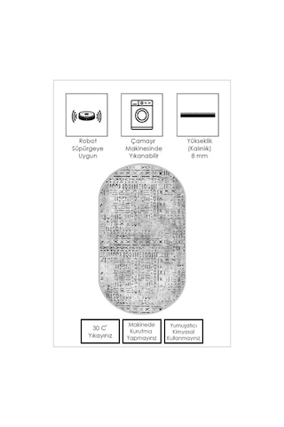 West Home Makinede Yıkanabilir Kaymaz Taban Leke Tutmaz Oval Modern Yolluk Ev Dekorasyonu İçin Gri Kesme Yolluk Wh548 Grey Oval Yolluk