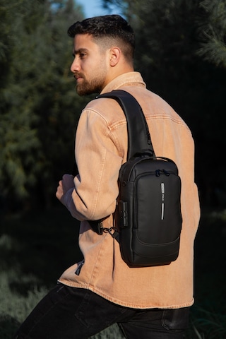Newish Polo Erkek Deri Mekanizmalı Cüzdan Ve Usb Çıkışlı Çapraz Askılı Omuz Ve Bel Çantası - New222 Siyah - Antrasit