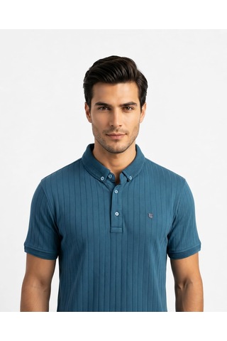 Özeniş Erkek Polo Yaka Slim Fit Çizgili Desen Kaşkorse T-shirt Nefti Yeşili
