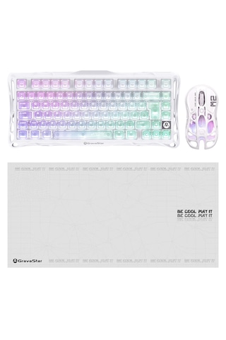 Gravastar K1 Lite Mekanik Gaming Klavye, M2 Kablosuz Optik Mouse Ve Mousepad Oyuncu Seti, Crystal Au