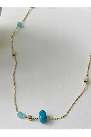 Küp Detay Mavi Boncuklu Çelik Kolye