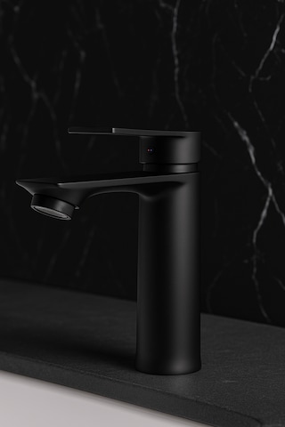 Lüks Siyah Sabit Aç Kapa Kısa Lavabo Bataryası Su Tasarruflu, Dayanıklı, Modern Tasarım Mat Siyah