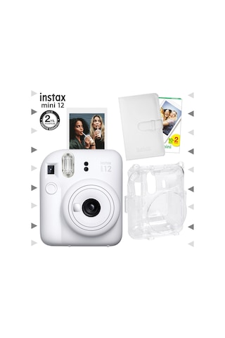Fujifilm Instax Mini 12 Fotoğraf Makinesi + 20'lu Film + Laporta Albüm + Şeffaf Kılıf Seti Beyaz