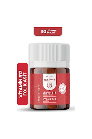 Erbatab Vitamin B12 Folik Asit B9 Takviye Edici Gıda 30 Çiğneme Tablet