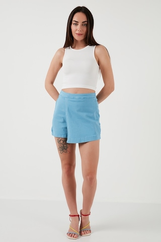Lela Pamuklu Fermuarlı Asimetrik Mini Bayan Şort Etek 668Yp4411 Mavi