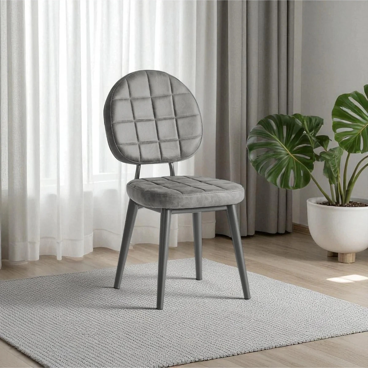 Dengema Palermo S25 Sandalye Antrasit Kumaş, Siyah Metal Ayak Antrasit - Siyah Ayak