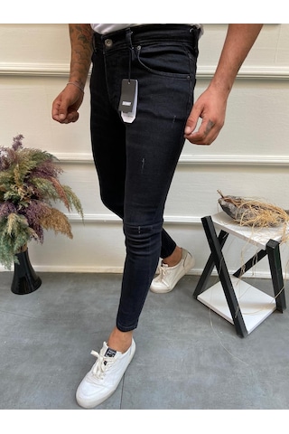 Onezero Erkek Siyah Tırnaklı Skinnyfit Likralı Jean Kot Pantolon Siyah