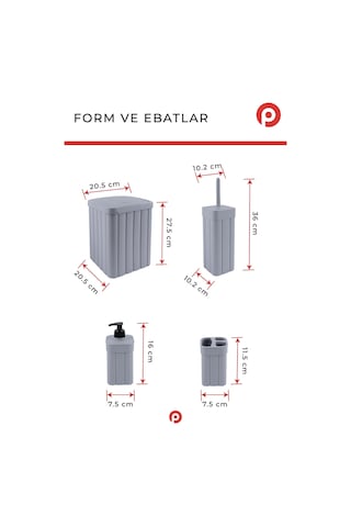 Trend Fitil Desen 4 Parça Banyo Düzenleyici - Estetik ve Dayanıklı Banyo Seti Gri