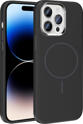 Apple Uyumlu iPhone 14 Pro Max Kılıf M-safe Şarj Özellikli Metal Kamera Çerçeveli Mkst Edi Silikon Kapak - Siyah Siyah