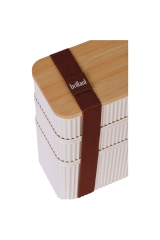 Zebra 3'lü Bambu Kapaklı Lunch Box - 1 Lt 0,5 Lt 0,5 Lt - Saklama Kabı Bej