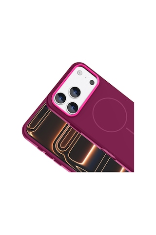 Maks Technology Apple iPhone Uyumlu 17 Pro Kılıf M-safe Şarj Özellikli Metal Kamera Çerçeveli Mkst Edi Silikon Kapak - Bordo
