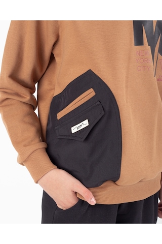 Mnk Baby & Kids Erkek Çocuk Cep Detaylı Baskılı Eşofman Takımı M00756 Kahverengi