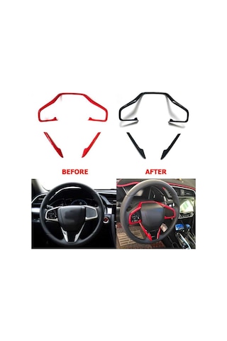 Cıvıc Fc5 2016-2021 Içın Uyumlu Dıreksıyon Kaplama Setı Kırmızı 3 Parça Kırmızı