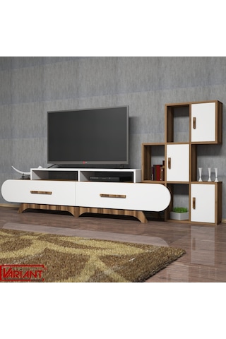 Variant Flora Duvar Raflı Tv Ünitesi Ceviz - Beyaz