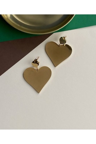 Sallantılı Kalp Çelik Kararmaz Küpe Çifti Altın