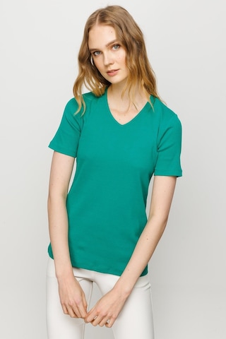 Kadın V Yaka Kaşkorse Pamuk T-shirt Yeşil Yeşil