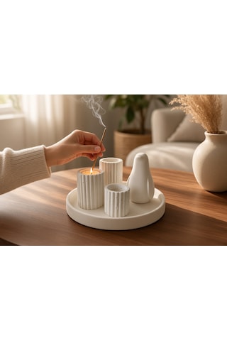 Nakkaş Home Dekoratif Mum Ve Tütsülük Obje - M6 Modeli Beyaz