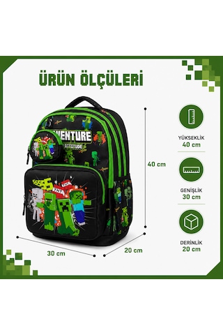 4'lü Erkek Çocuk İlkokul Ortaokul Çanta Seti, Okul Çantası Okul Beslenme Çantası Kalemlik Silgilik Bej - Lacivert