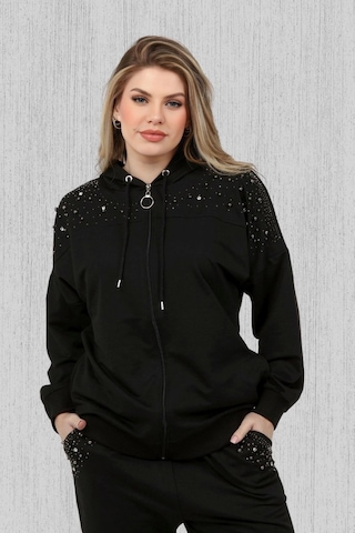 Taş Baskılı İncili Eşofman Takım Siyah