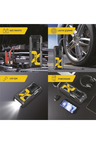 For-x Taşınabilir Şarjlı Jump Starter - For-x X-12000a Akü Takviyesi + Lastik Şişirici + Powerbank +