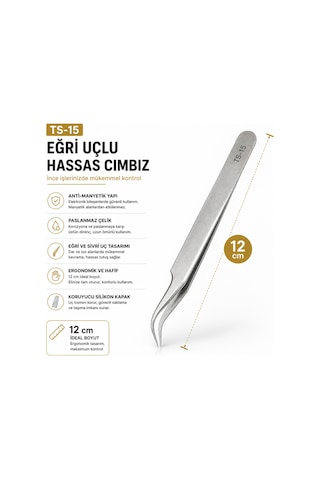 Ts-15 Eğri Uçlu Paslanmaz Çelik Hassas Endüstriyel Cımbız Anti-manyetik Hobi Ve Elektronik Tamir Cımbızı 12 Cm