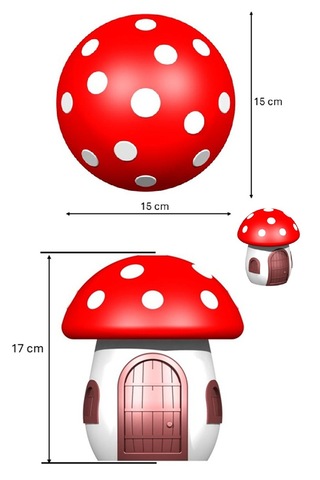Cevizdizayn Abajur Mantar Şirin Peri Evi Gece Lambası Masa Lambas Beyaz - Kırmızı