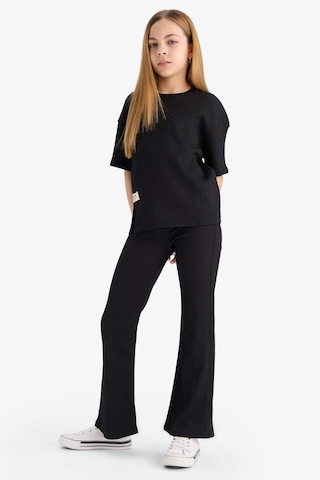 DeFacto Kız Çocuk Bürümcük 2'li Takım Kısa Kollu Tişört İspanyol Paça Tayt E5035A825SMBK81 Siyah