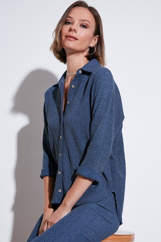 Lela Streç Regular Fit Dokulu Bayan Gömlek 5865975 Indigo