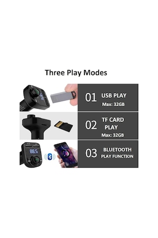 Çakmaklık Girişli X8 Bluetooth Araç Kiti Şarj Cihazı Araç Fm Transmitter Usb Mp3 Sd Kart Müzik Çalar