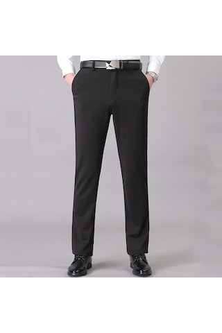 Sones Erkek Yaz İnce Günlük Pantolon Takım Pantolon Bol Düz Streç Soğuk İpek Pantolon Siyah