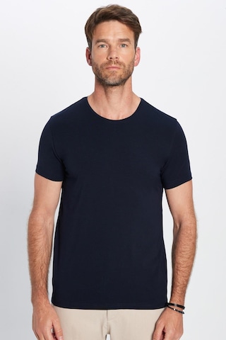 Tudors Erkek Slim Fit Dar Kesim Pamuklu Likralı Esnek Kumaş Basic Lacivert Bisiklet Yaka Tişört-31552