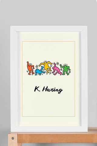 Keith Haring Dancing Figures Çerçeveli Tablo Dans Eden Figürler - Eklektik Tarz Duvar Dekoru