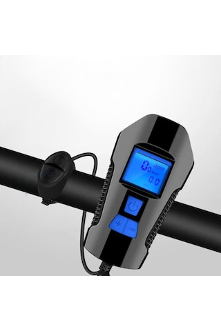 Techtic Lcd Hız Göstergeli Su Geçirmez 1500mah Kornalı Bisiklet Mavi - Siyah