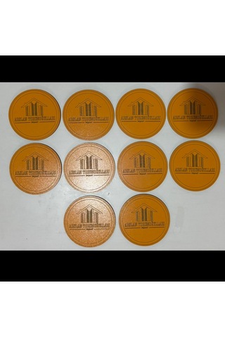 10'lu Kişiye / Şirkete Özel Logolu Bardak Altlığı Seti Lazer Kesim Kurumsal Hediye 9 Cm Turuncu