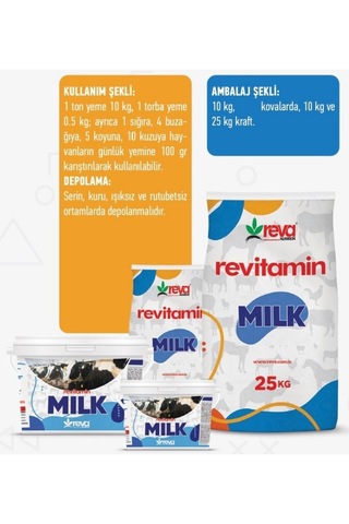 Revitamin Milk Süt Verim Artırıcı Hayvan Yem Katkısı 25 Kg Kraft
